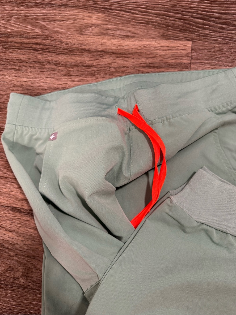 Figs Women’s Zamora Jogger Pants in Sage Green with Neon Orange Drawcord - Picture 4 of 5
